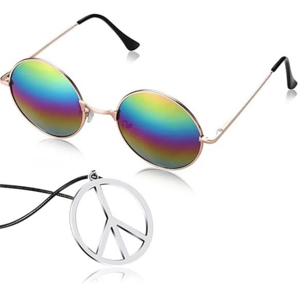 Hippie Dressing Accessory Set Hippie Glasses and Peace Sign Necklace - Picture 7 of 7